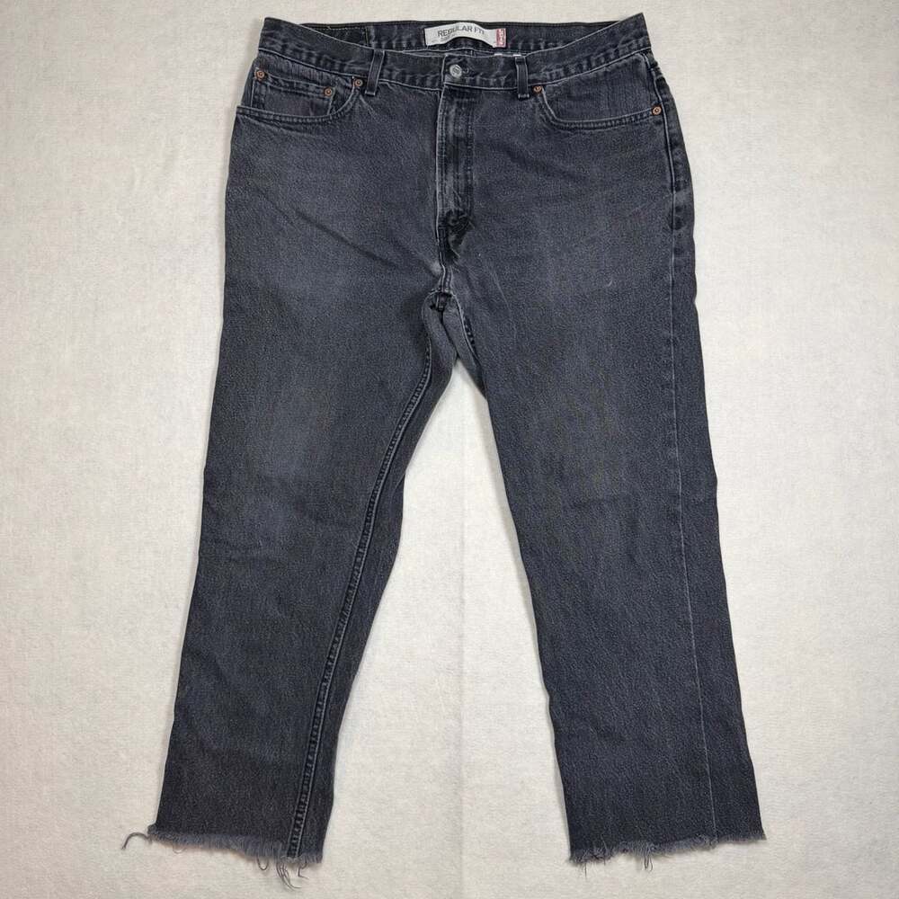 Y2K Levis Jeans Mens Fits 36x27 505 Regular Fit Black Denim Raw Hem